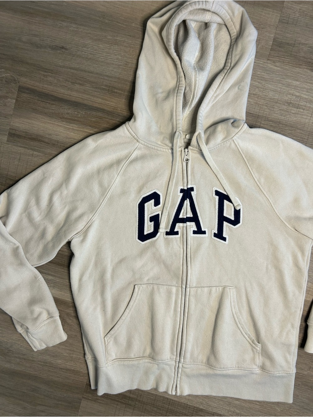 GAP Cream Full-Zip Hoodie with Navy Lettering - Picture 2 of 3
